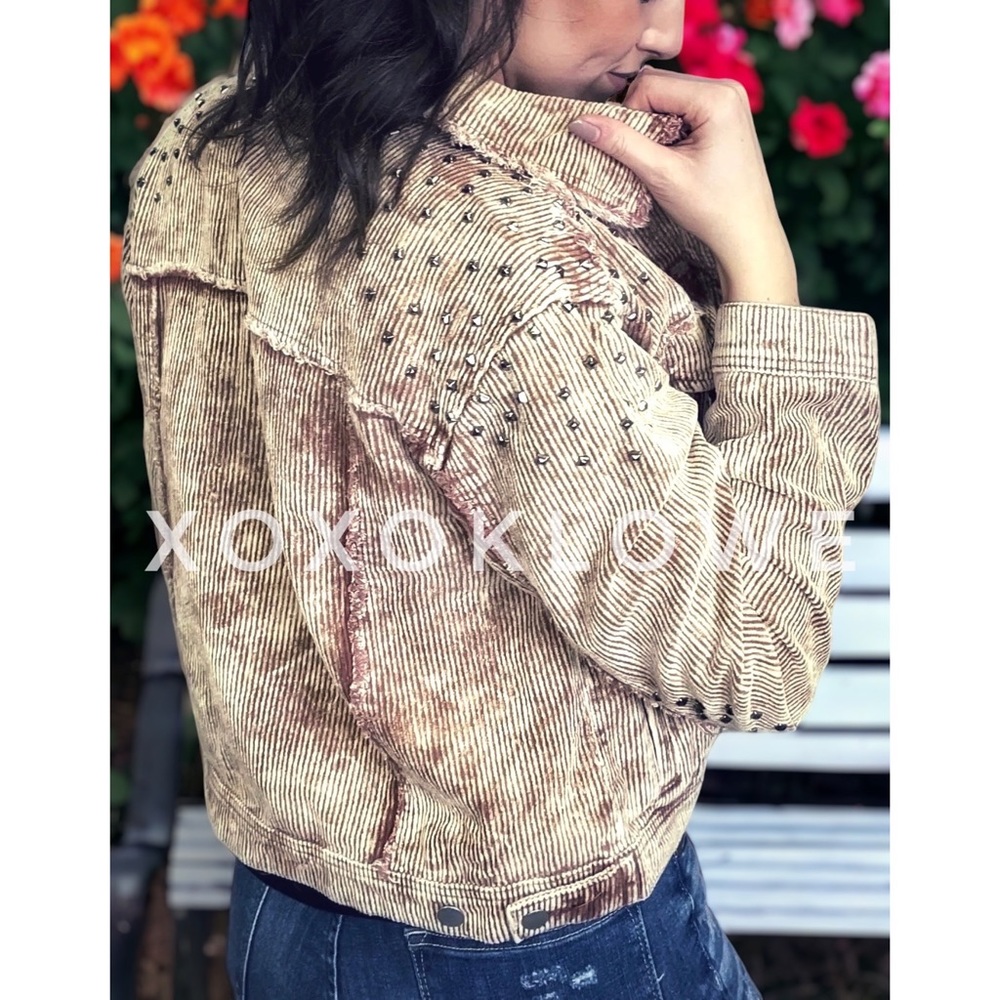 POL Golden Tan Vintage Washed Studded Corduroy Jacket Relaxed Fit